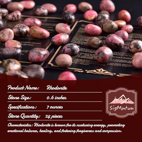 Image of Rhodonite Healing Crystal Stone Set - 24 Pieces, 0.6 inch Natural & Polished Stones for Healing, Meditation, Reiki, Chakra, Crafting & Decoration
