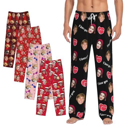 TIEBLU Pijamas Personalizados Graciosos para Hombres y Mujeres, Pantalones de Pijama PJ con Foto Personalizada del Rostro, Regalos Personalizados para San Valentín, Navidad, Cumpleaños para Hombres y