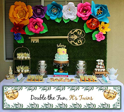 Theme My Party twins baby shower baby birthday welcome twins babies decoration for twin babies (Long Banner)