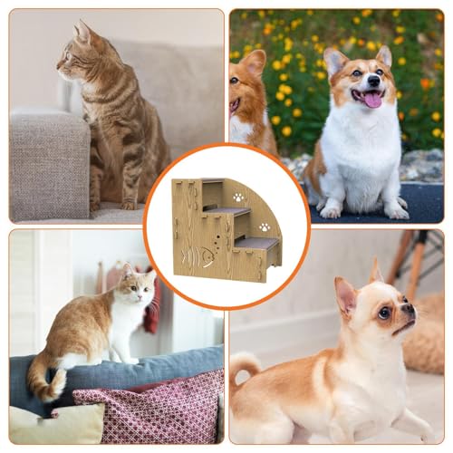 Hundetreppe, 3-stufige Haustiertreppe aus, Hundetreppe, kleine Hundesofaleiter, rutschfeste Haustierrampentreppe für kleine Hunde, Katzen und andere kleine Haustiere