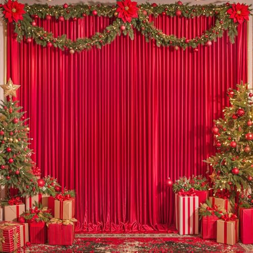Image of 30x10ft Red Backdrop Curtain for Wedding Parties Wrinkle Free Fabric Red Drapes Backdrop Decoration for Baby Shower Birthday Photography Decoration 6 Panels, 5ft x 10ft