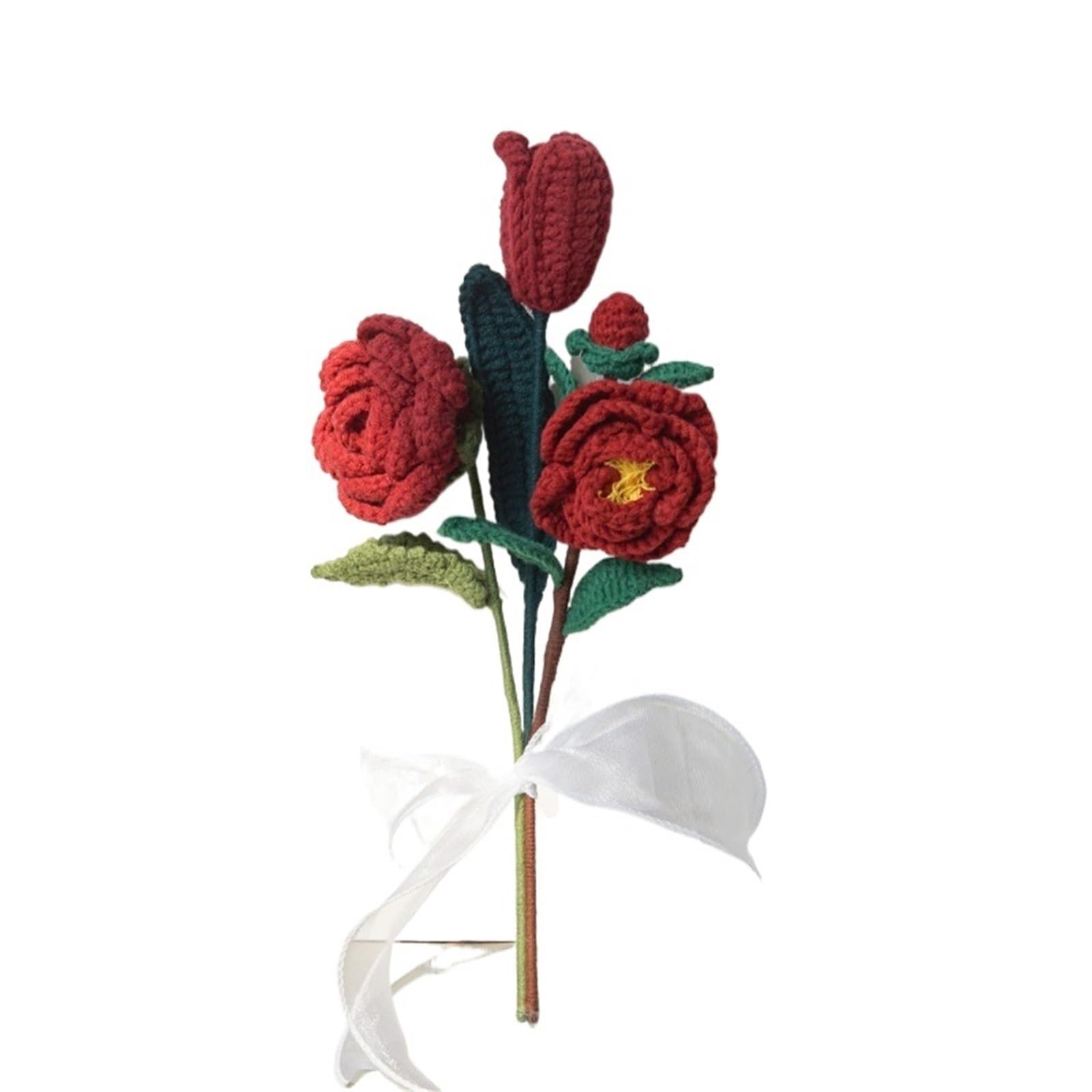 FCfpxwtz Artificial Crochet Flower, Handmade Crochet Artificial Knitted Flower Bouquet Multicolor Wedding Party Mother's Day(Color06)