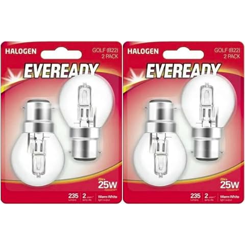 x3 Golf Ball/Mini Gobe B22 G45 / P45 ECO Halogen Dimmable Energy Saver Light Bulbs B22d BC Bayonet Cap 240V 18W = 25W (+1 Free Bulbs) Cover