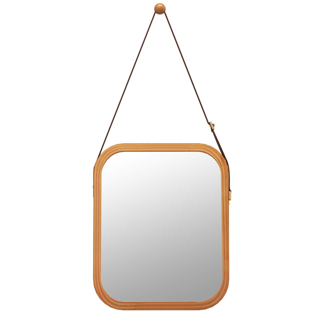 Bathroom Mirror Wall Mount - Bamboo Frame Adjustable Hanging Strap Rectangular Vanity Bedroom Dressing Mirror Hook Offered Home Decor (Bamboo, 14.96''x10.24''x0.59'')