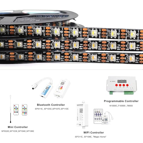 Image of DC5V SK6812 (Similar WS2812B) RGBW RGB+Cold White LED Strip Light 60leds /Pixels /m Individually Addressable 4Color in 1LED(16.4ft(5m) 300leds, IP65) (No Adapter or Controller)