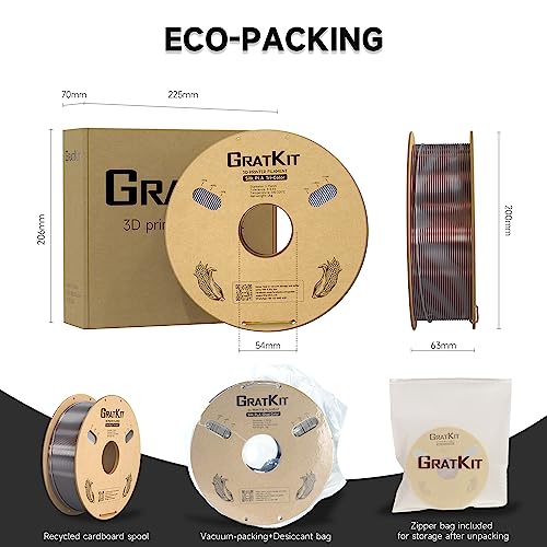 Image of Gratkit Silk Tri-Color PLA Filament,Coextrusion PLA Filament 1.75mm, + /-0.03mm, 1KG /Roll, Silk PLA Gold & Copper & Silver