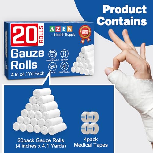 Azen 20 Pack Gauze Rolls Bandages, 4 In X 4.1 Yards, Premium Medical Supplies & First Aid Supplies thumb #1