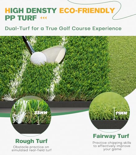 Image of Premium Dual-Turf 5x4ft Golf Mat: 21MM to 50MM High-Elasticity Base Upgraded Golf Hitting Mat, Alignment & Angle of Approach Aid, Indoor /Outdoor Practice, Green,Ideal Gifts for Men Him Dad Husband