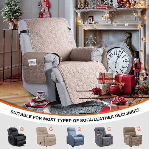 Image of VANSOFY 100% Waterproof Recliner Chair Covers, Recliner Cover Non-Slip Dog Chair Cover Furniture Protector Washable Slipcover with Pocket, Elastic Straps for Pets, Dogs(Light Apricot, 30 inch)