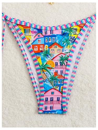 MakeMeChic Women's 2 Piece Bikini Sets Graphic Print Tie Back Halter Swimsuit Bathing Suit4