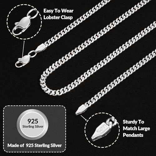 18K Real Gold Plated Over 925 Sterling Silver Chain for Men, 4mm Miami Mens Cuban Link Chain Necklace, Hip-Hop & Cool Men's Chain Necklace, 16/18/20/22/24/26 Inch3