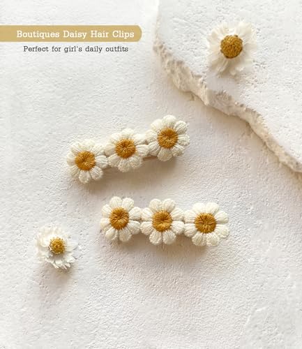 Cherssy 2 Inch Daisy Flowers Hair Clips For Girls, 12 Pcs Cotton Fully Lined Alligator Clips, Non Slip Floral Baby Barrettes Hair Pins For Infant Toddler Kid School Girls' Gift thumb #3