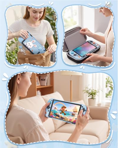 Image of Switch 2 Cute Case,FYOUNG Dockable Kawaii Blue Bunny Protective Cover Shell