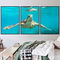3 Piece Framed Canvas Wall Art Turtle Under The Surface Canvas Prints Home Artwork Decoration for Living Room,Bedroom - 16