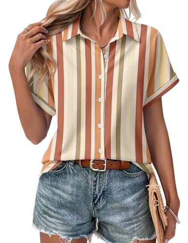 Zeagoo Short Sleeve Summer Tops for Women Casual Button Down Shirts Solid/Striped Business Work Blouses