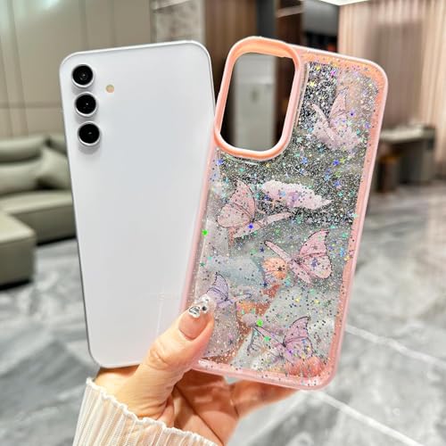 Image of VONZEE Glitter Butterfly Case for Samsung Galaxy A16 5G, Clear Sparkle Soft TPU Shockproof Bumper Cover | Cute Bling Shiny Slim Protective Phone Case for Girls & Women (Black)