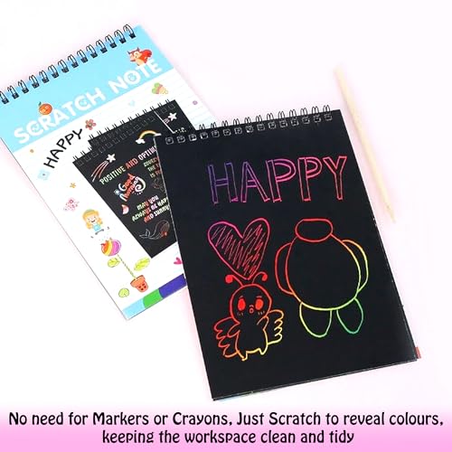 Image of GLUN Scratch Notebook with 3 Wooden Sticks, Scratch & Visible Magical Rainbow Colour, Educational Books for Growing Kids, Kids Birthday Return Gifts Pack 3
