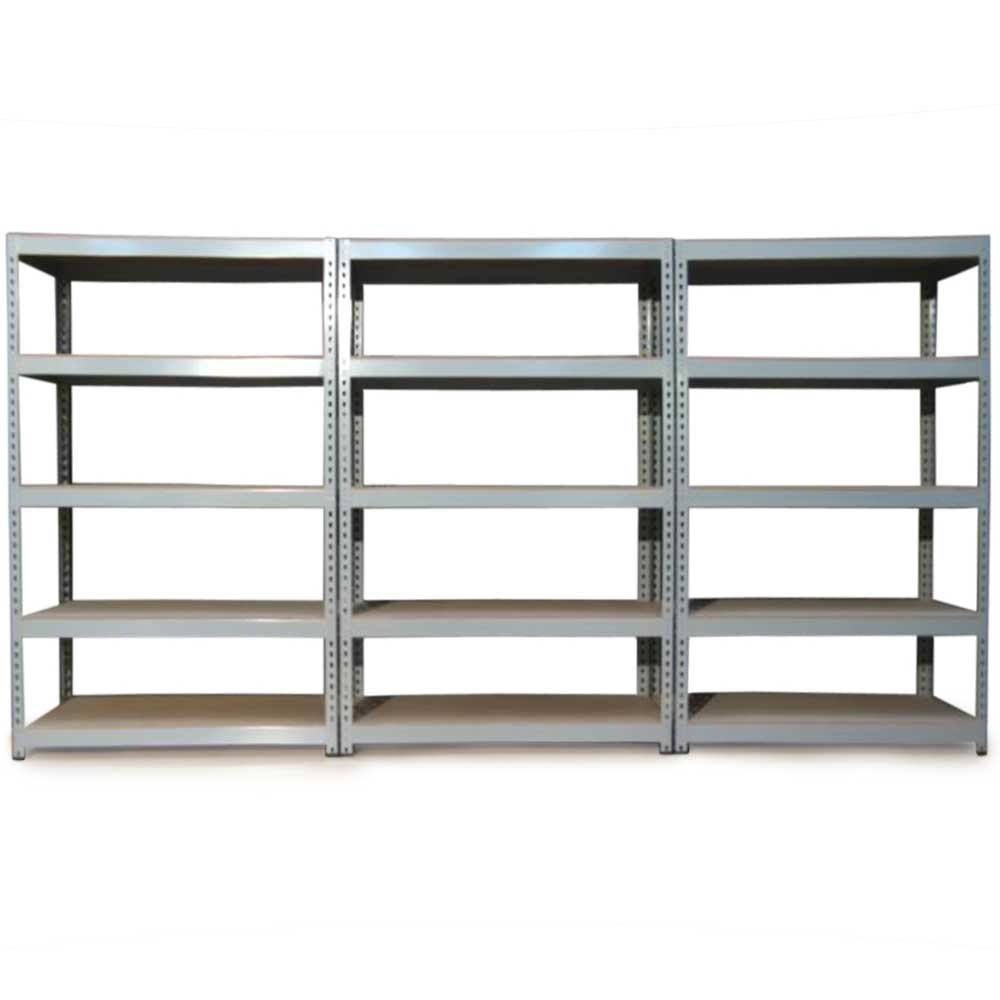 3 Estanterías Metálicas Grises Q-Rax sin Tornillos 120x50x183cm de 5 Estantes Baldas Repisas Capacidad Peso 200kg por Estante Almacenamiento Almacenaje Herramientas Taller Garaje Cobertizo Almacén