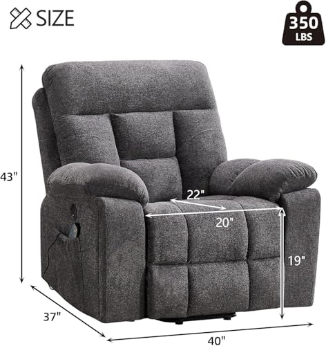Image of CANMOV Large Power Lift Recliner Chair with Massage and Heat for Elderly Big and Tall People, Overstuffed Wide Recliners with 2 Cup Holders, Side Pocket and USB Port, Dark Grey