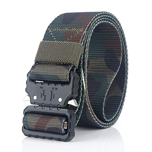 Tactical Belt, Military Nylon Web Belt with Heavy-Duty Quick-Release Metal Buckle, Rigger Holster Utility Belt Men Women (Camouflage, 49Inch-For waist 36 ~42 )