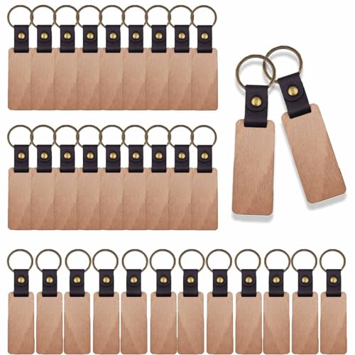 30 Stück Schlüsselanhänger Holz, Schlüsselanhänger Rohling, Schlüsselanhänger Rohlinge, Leder Anhänger Rohling, Wood Cross Keyring, Kann Als Schlüsselanhänger Oder Diy-Tag Verwendet Werden