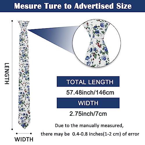 Image of Mantieqingway Men Skinny Tie Cotton Floral Necktie for Wedding Groomsmen Tie