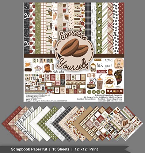 Inkdotpot Coffee Theme Collection Double,Sided Scrapbook Paper Kit Cardstock 12"x12" Card Making Paper Pack of with Sticker Sheet - Image 3
