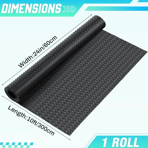 Image of Breling 24 in x 10 ft Rubber Diamond Plate Rolls Garage Floor Mat for Under Car, Heavy Duty Flooring Rug for Trailers Garage, PVC Water /Stain Outside Resistant Parking Rv Tool