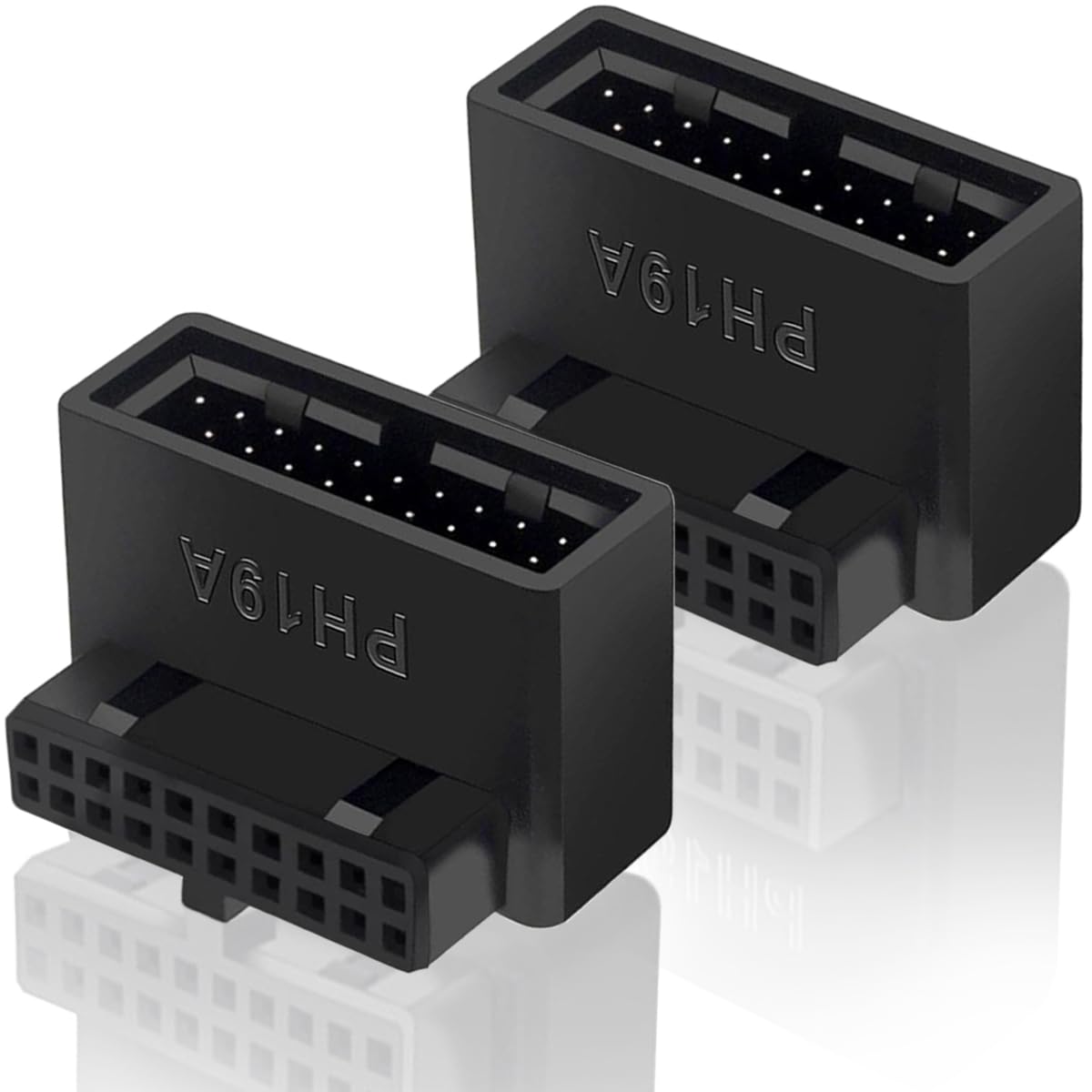 2 szt. Płyta główna USB 3.0 19/20 Pin 90 Degree Adapter, męski do żeńskiego typu L Turn Right Angle Socket Extension Adapter, do płyty głównej komputera stacjonarnego (Header Up Angle PH19A)