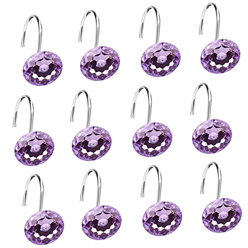 Crochets de Rideau de Douche, Anneaux de Rideau de Douche, Crochets Décoratifs Antirouille pour Salle de Bain, Serviettes, Vêtements, Ustensiles de Cuisine (12 pièces, Violet) Cover