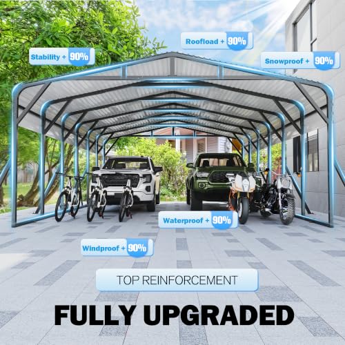 Image of AirWire 20'X30' Heavy Duty Carport Canopy for 2 Car, Metal Car Port Garage with Galvanized Steel Roof and Reinforced Stable Triangle Frame Base, Large Car Tent Shelter for Car, Pickup, Tractor, Boat
