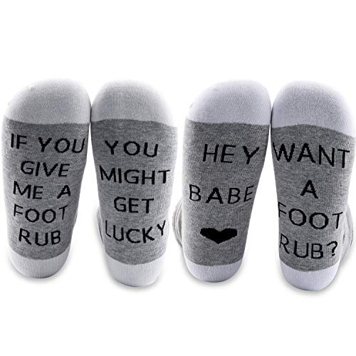 MBMSO Couples Socks Matching Engagement Gifts 2 Pairs Lover Couple Socks Wedding Gifts If You Give Me a Foot Rub You Might Get lucky (2 Pairs)