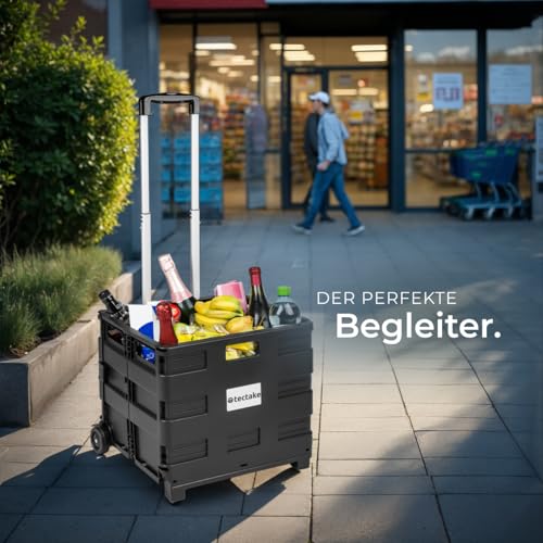 tectake® Einkaufswagen, Trolley Einkaufstrolley klappbar bis 35 kg, Handwagen Einkaufskorb mit...
