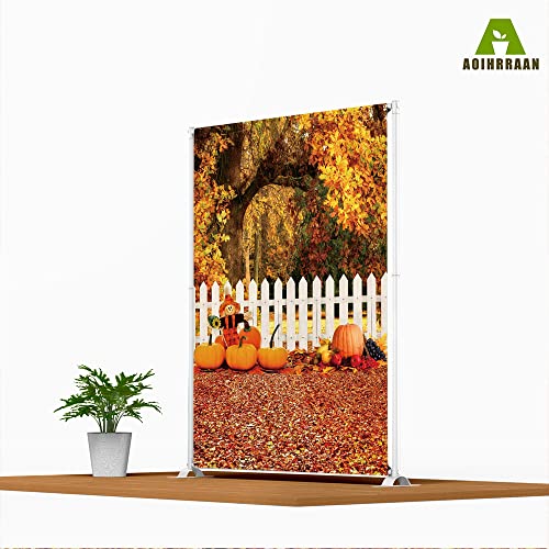 Aoihrraan 5x7ft Fall Thanksgiving Photography Backdrop Autumn Pumpkin Scarecrow Fence Maple Leaves Nature Scenery Background Thanksgiving Harvest Party Family Holiday Portrait Photo Studio Props - Image 3