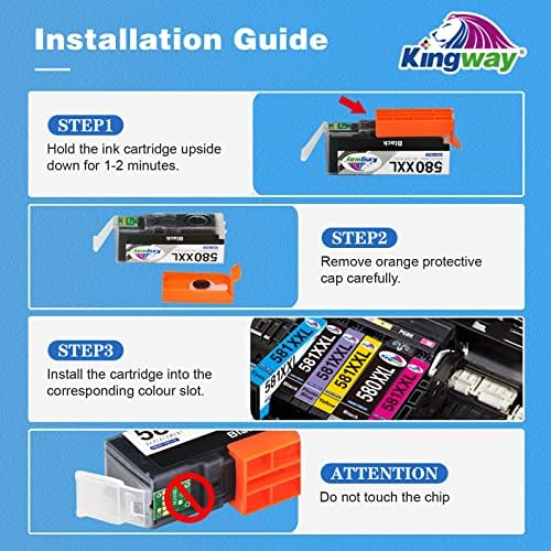 Kingway 580 581 XXL Ink Cartridges for Canon PGI-580 CLI-581 PGI580 CLI581 Ink PGBK Black Cyan Magenta Yellow Photo Blue for Canon Pixma TS8150 TS8250 TS9150 TS8151 TS8152 TS9155 TS8252 TS8251 12-Pack