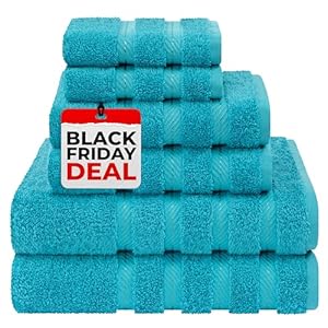 American Soft Linen Luxury 6 Piece Towel Set, 2 Bath Towels 2 Hand Towels 2 Washcloths, 100% Turkish Cotton Towels for Bathroom, Aqua Blue Towel Sets