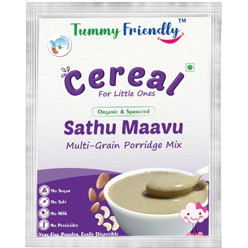 Image of TummyFriendly Foods Certified Organic Porridge Mixes Trial Packs Combo For Little Ones | Organic Sprouted Ragi, Oats, Banana, MultiGrain, Oats, Sathu Maavu | Made of Organic-Sprouted Ragi Flour, Pulses, Fruit, Vegetables and Nuts | Maximum Possible Nutrition From Real Food | No Sugar, No Salt, No Chemicals, No Pesticides & No GMO | 4 Baby Packs, 50g Each | Shelf Life 9 Month.