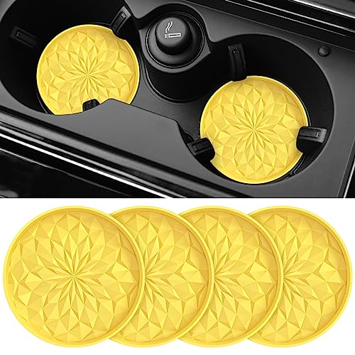 Image of ME.FAN Car Coasters for Cup Holders [4 Pack] - 2.75In Silicone Auto Mug Mats - Universal Non-Slip Recessed Car Interior AccessoriesYellow