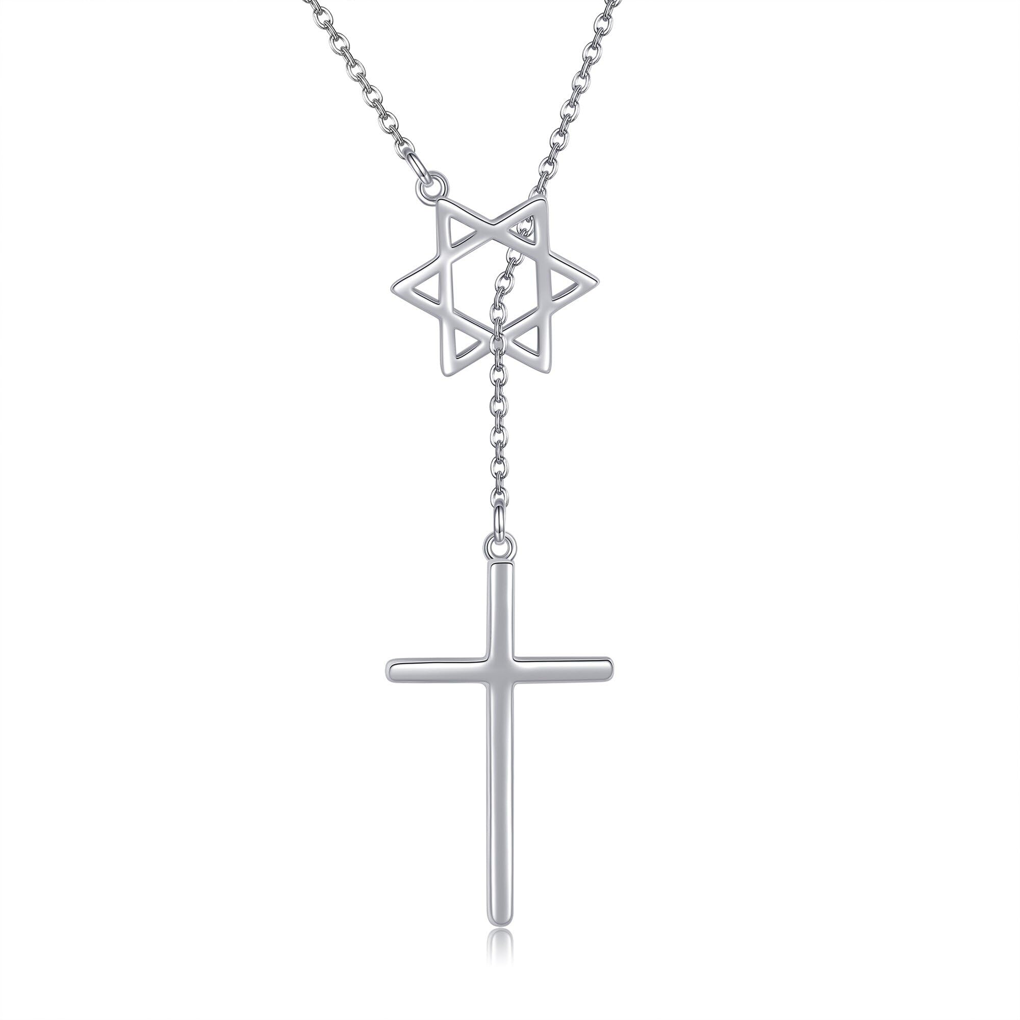 CUPENDA Cross Star of David Necklace Sterling Silver Cross Star David Layered Pendant Jewish Jewelry for Women Mom
