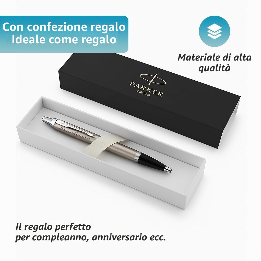 Parker IM - Sferica a pressione con incisione, metallo d'oro, mina blu grande, custodia regalo, prod. tedesca, alta qualità ed elegante, idea regalo perfetta