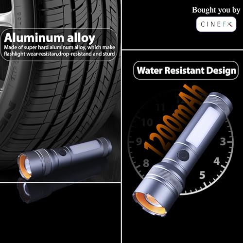 Image of Rechargeable Flashlight, Metal, 8 Lighting Modes with Telescopic Zoom, 1000 Lumens, Emergency Light, Water Resistant