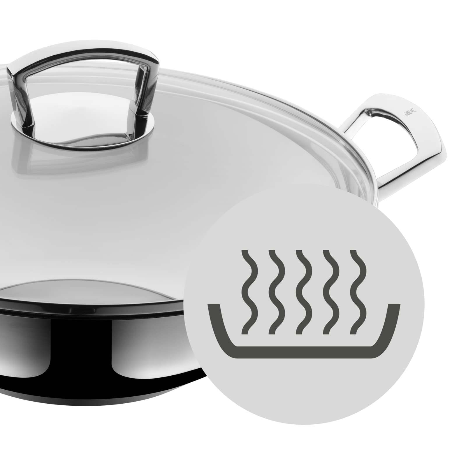 WMF – Set de Wok de 2 Piezas, Tapa de Cristal sin Recubrimiento, 36 cm de diámetro, Reborde Cromargan de Acero Inoxidable, Apto para inducción y para el lavavajillas