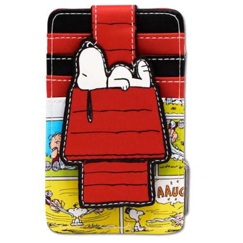Buckle-Down Peanuts Wallet Character Wallet ID Card Holder Peanuts Snoopy Sleeping Dog House Pose Black Vegan Leather
