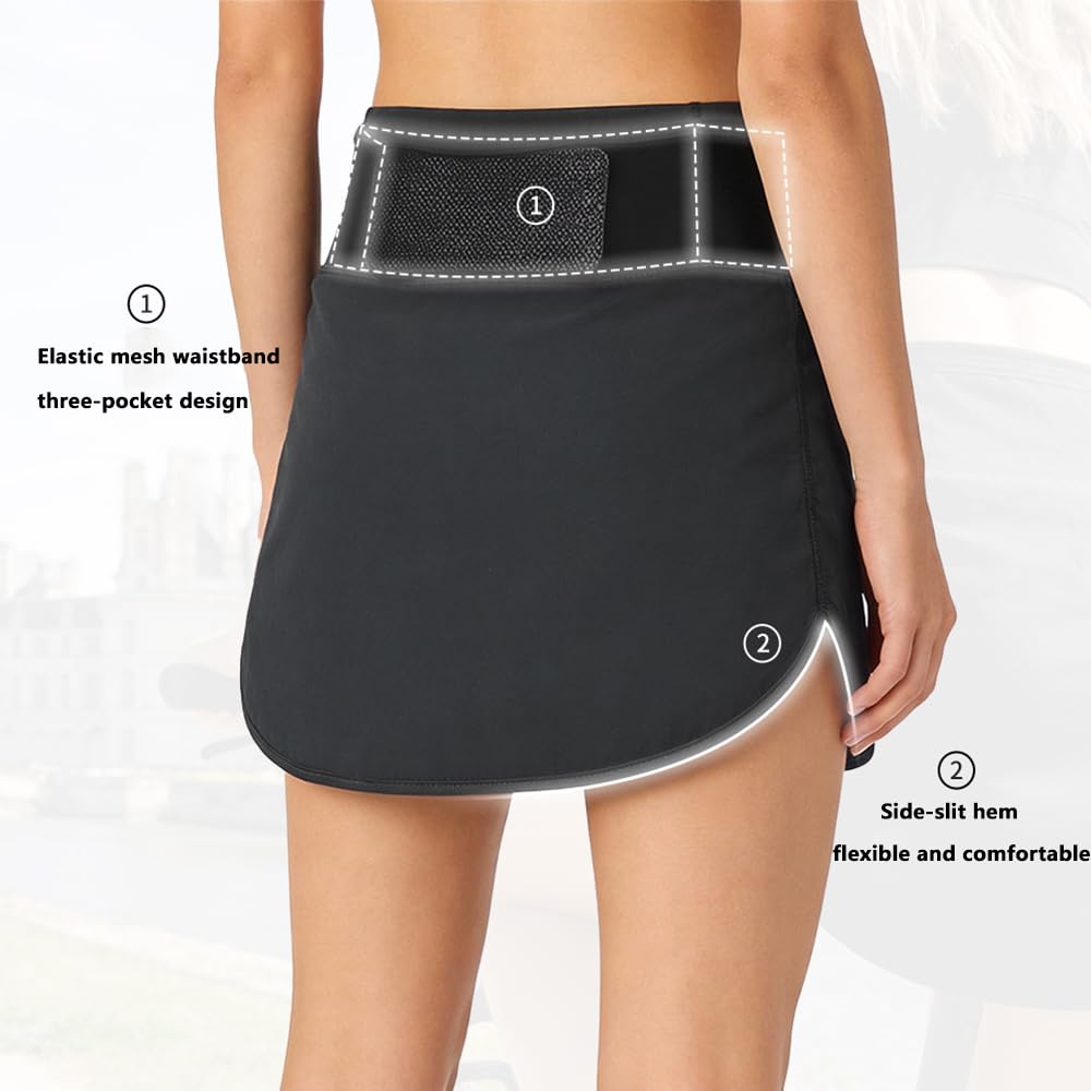 Gonna da Ciclismo Donna con Imbottitura in Gel 3D, Elasticizzata 2 in 1 Gonne Sportiva Leggera Skort Donna, Vita Alta Gonna Corsa Pantaloncini da Ciclismo Gonne Tennis con Tasche