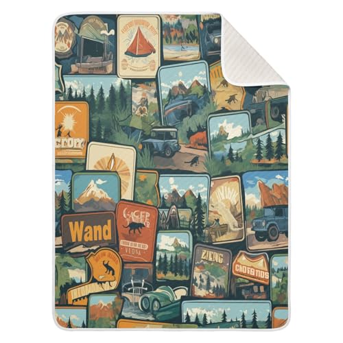 Image of Baby Swaddle Blanket for Boys Girls Soft Warm Stroller Throw Blanket for Newborn Infant Toddler 30X40in Camping National Park Colorful Labels Emblems (3)