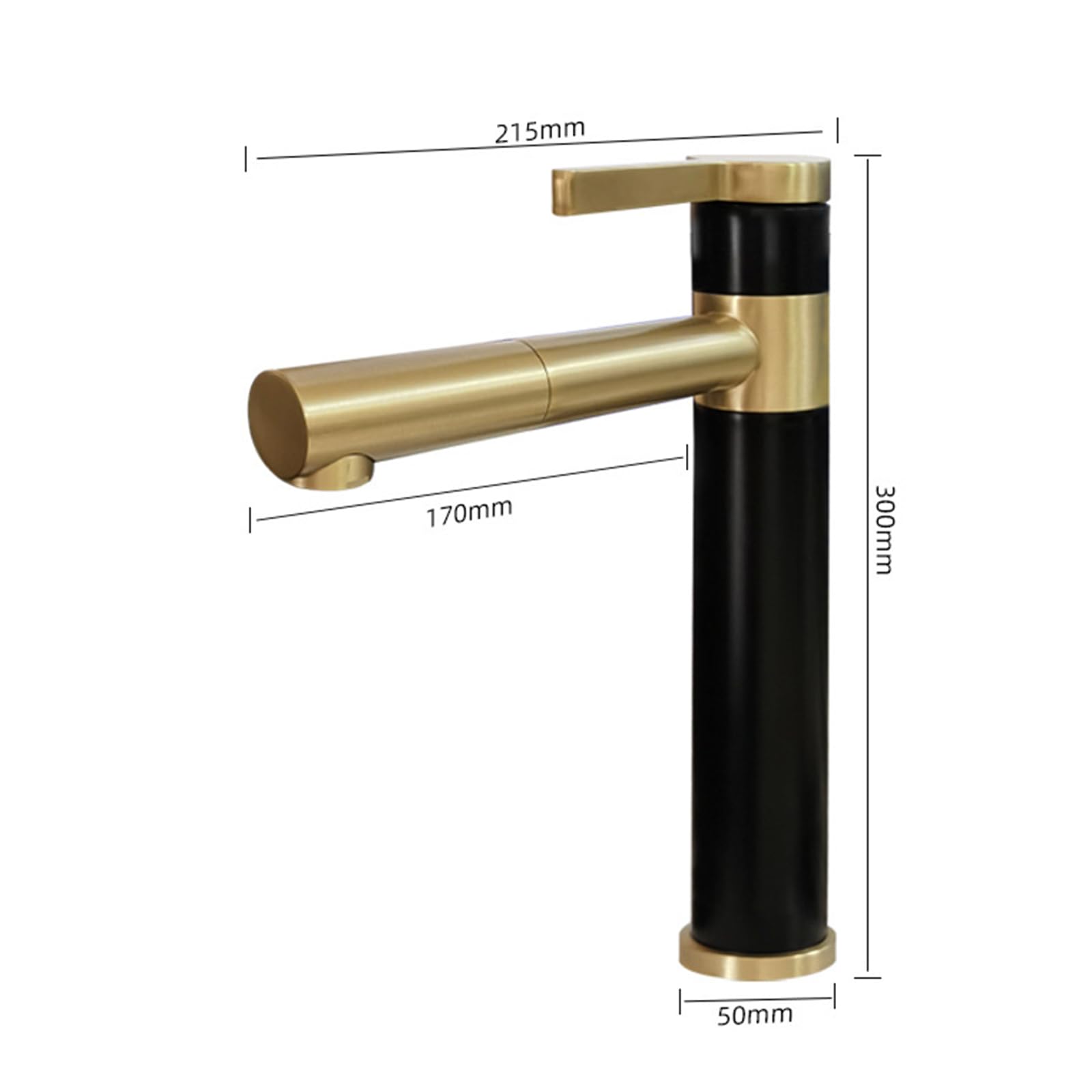 Grifo Lavabo en Cascada Fregadero de Un Solo Orificio de Agua Fría Y Caliente de Acero Inoxidable Grifo de Lavabo Giratorio de 360° Monomando Negro + Dorado Alto Grifo de Lavabo para Baño