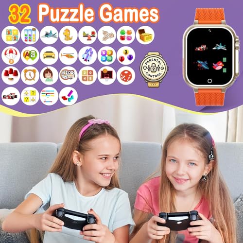 Image of Kids Smart Watch, Girls Boys Smartwatch with 26 Games Camera Video Recorder Player,Pedometer,Birthday Learning Toys Gifts for 4-10 Years Children (Orange)