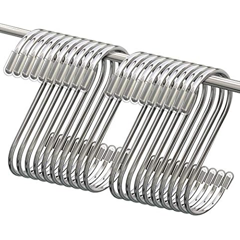Myfolrena 20 Pack S Hooks for Hanging, 3.4 Inch Metal S Shaped Hook Heavy Duty Hanging Hooks for Pots, Pans, Plants, Bags, Cups, Clothes (Silver) Cover