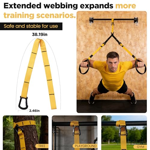 Image of Wall Mounted Pull Up Bar with Suspension Training Straps, Carbon Steel Chin Up Bar with 8mm Reinforced Steel Plate Brackets for Home Gym Strength Training