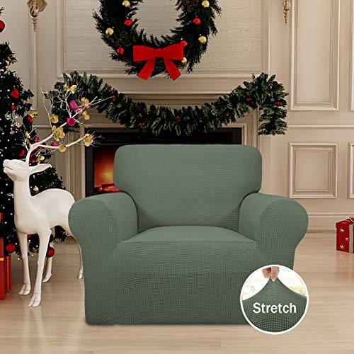Image of Easy-Going Stretch Chair Sofa Slipcover 1-Piece Couch Sofa Cover Furniture Protector Soft with Elastic Bottom for Kids, Pet. Spandex Jacquard Fabric Small Checks (Chair, Greyish Green)